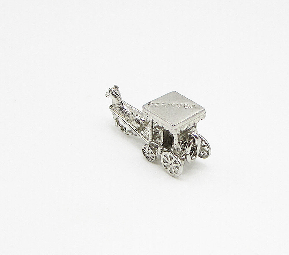 925 Sterling Silver  Bermuda Horse & Carriage Ride Charm Pendant  PT2248