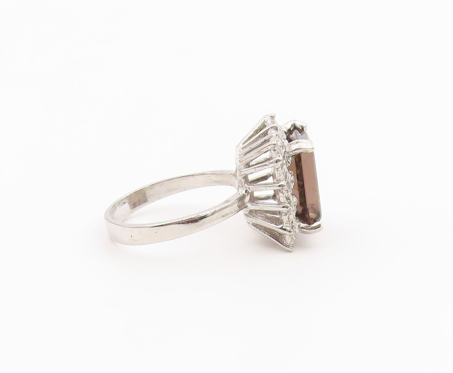 925 Sterling Silver Vintage Ring Emerald Cut Smoky Quartz Band  Sz 6.5  RG36480