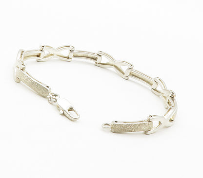 925 Sterling Silver  Vintage Shiny Frosted Bar Hinge Chain Bracelet  BT5783