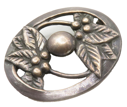 925 Sterling Silver  Vintage Dark Tone Floral Leaves Oval Brooch Pin  BP4954