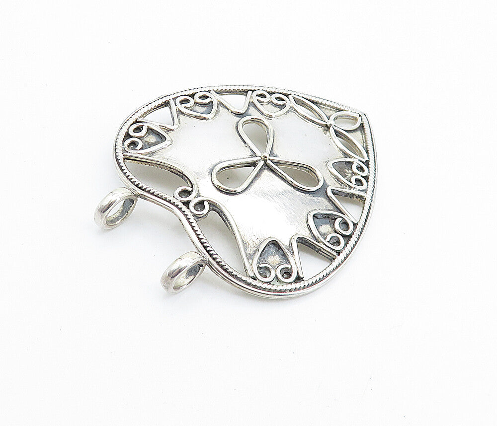 925 Sterling Silver  Vintage Shiny Floral Cutout Love Heart Pendant  PT5643