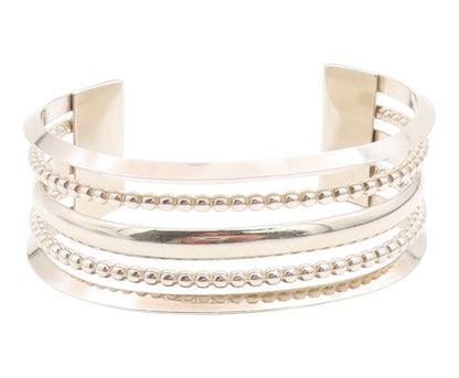 925 Sterling Silver Vintage Bracelet Modernist Multi Row Beaded Cuff  BT11943
