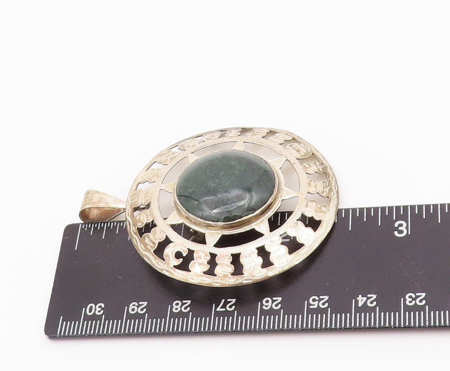925 Sterling Silver Vintage Brooch Cabochon Gemstone Cutout Sun  BP11676