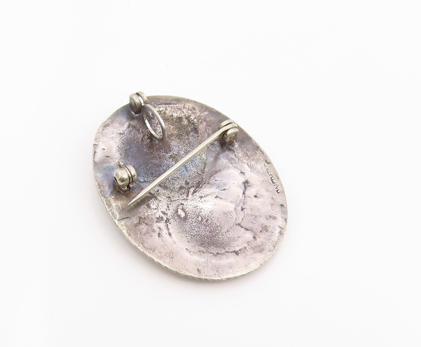 925 Sterling Silver Vintage Brooch Pin Modernist Carved Lady Profile  BP12367