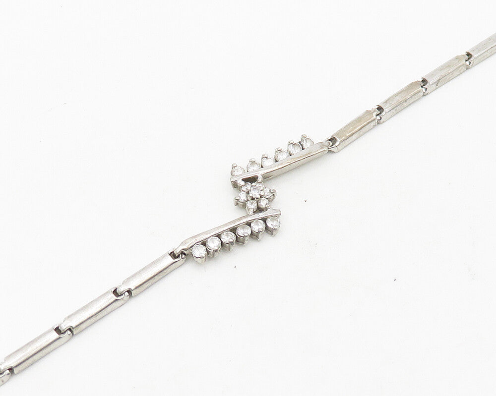 925 Sterling Silver  Vintage Shiny Topaz Floral Bar Chain Bracelet  BT7776