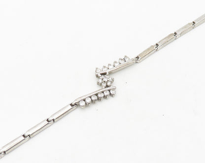925 Sterling Silver  Vintage Shiny Topaz Floral Bar Chain Bracelet  BT7776