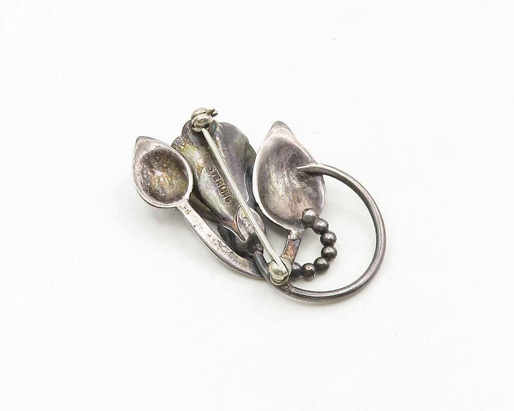 925 Sterling Silver  Vintage Dark Tone Flower Swirl Brooch Pin  BP7382