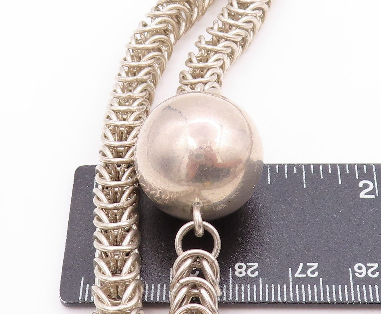 925 Sterling Silver Vintage Necklace MEXICO Triple Beaded Chain HEAVY  NE4649