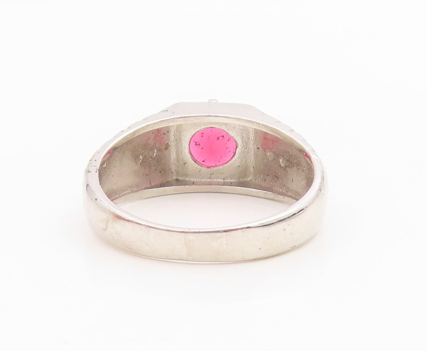 925 Sterling Silver Vintage Ring Ruby & CZ Statement Band  Sz 10.5  RG34892