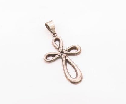 MEXICO 925 Sterling Silver  Vintage Infinity Religious Cross Pendant  PT20264
