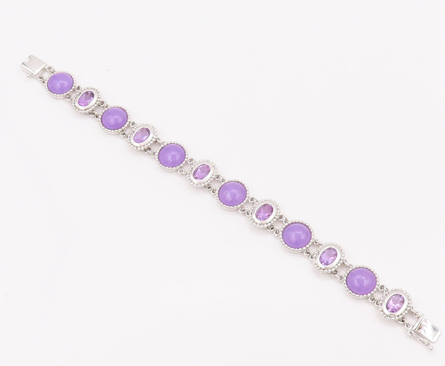 925 Sterling Silver Vintage Bracelet Oval & Round Amethyst Halo Beaded  BT10428