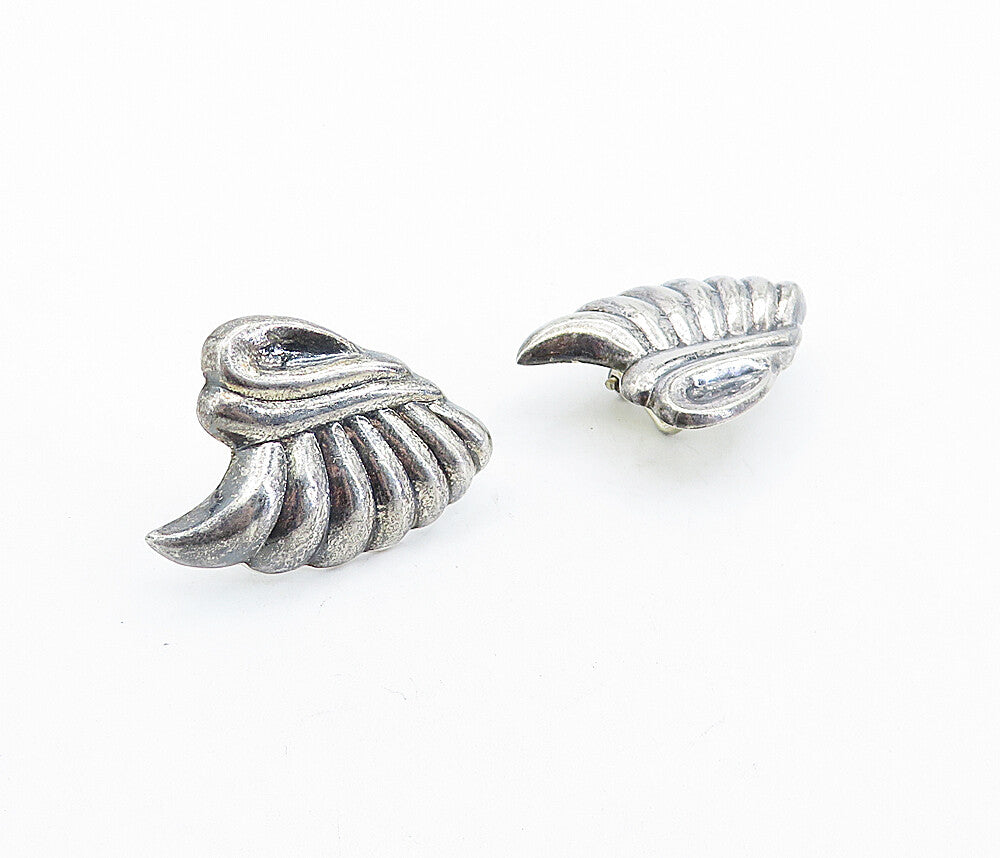 925 Sterling Silver  Vintage Shiny Modernist Fluted Non Pierce Earrings EG2397