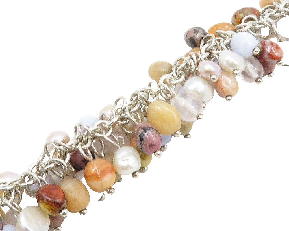 WHITNEY KELLY 925 Silver Vintage Pearls & Multi Stone Beaded Bracelet BT7805
