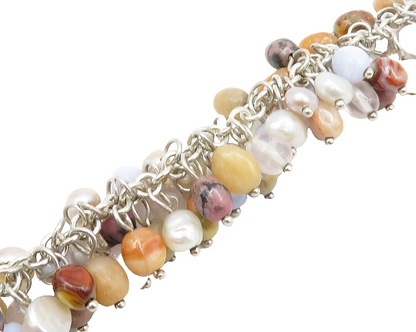 WHITNEY KELLY 925 Silver Vintage Pearls & Multi Stone Beaded Bracelet BT7805