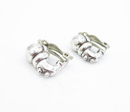 925 Sterling Silver  Vintage Shiny Modernist Design Non Pierce Earrings EG2844