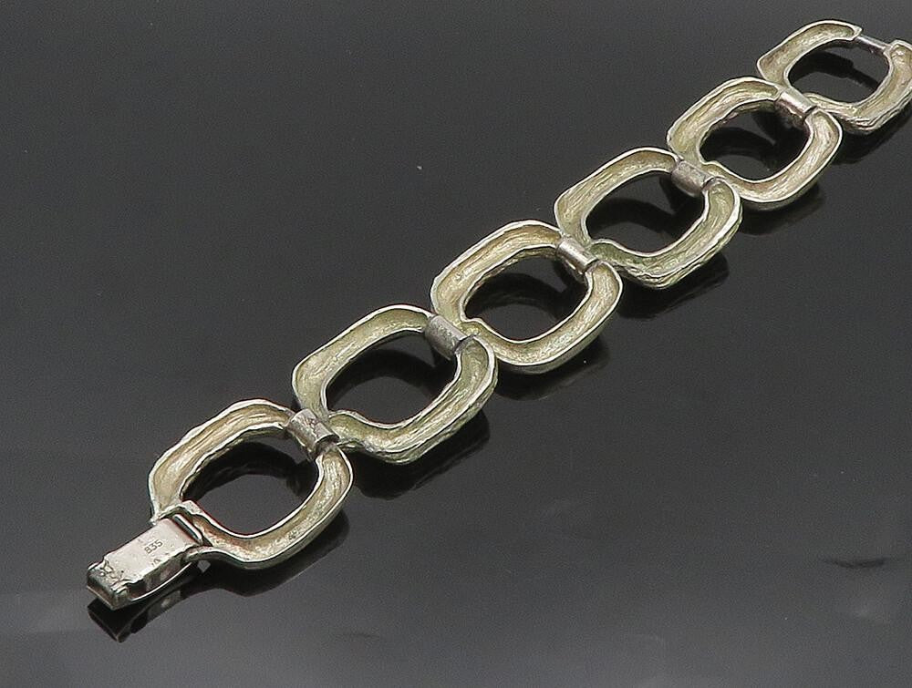 EUROPEAN 925 Silver  Vintage Open Circle Branch Textured Link Bracelet  BT9453