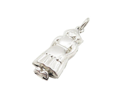 925 Sterling Silver  Vintage Petite Shiny Woman In Dress Drop Pendant  PT8929