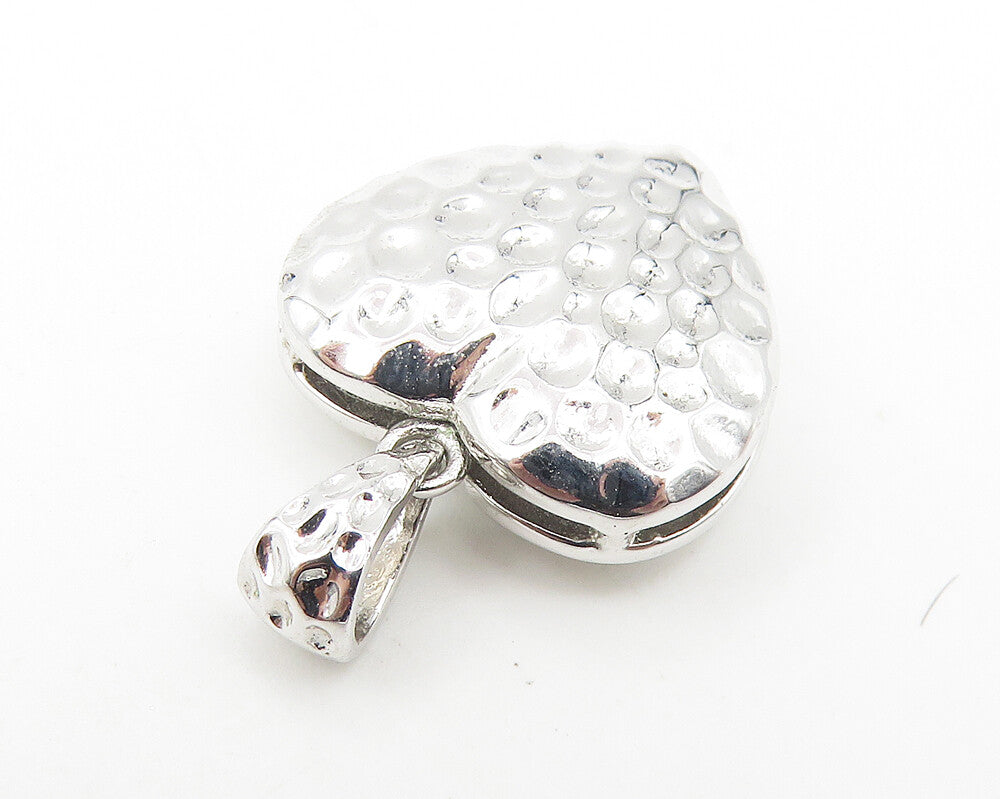 925 Sterling Silver  Shiny Petite Hammered Love Heart Drop Pendant  PT8695