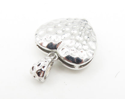 925 Sterling Silver  Shiny Petite Hammered Love Heart Drop Pendant  PT8695