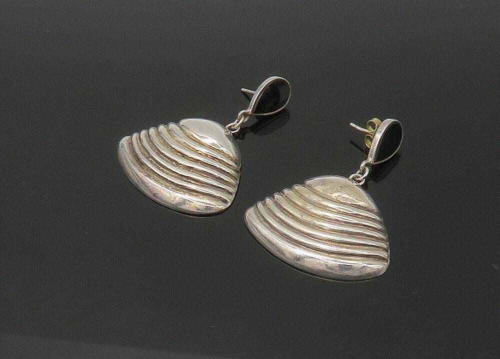 925 Sterling Silver  Vintage Inlaid Black Onyx Hollow Dangle Earrings  EG11037