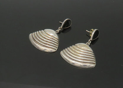 925 Sterling Silver  Vintage Inlaid Black Onyx Hollow Dangle Earrings  EG11037