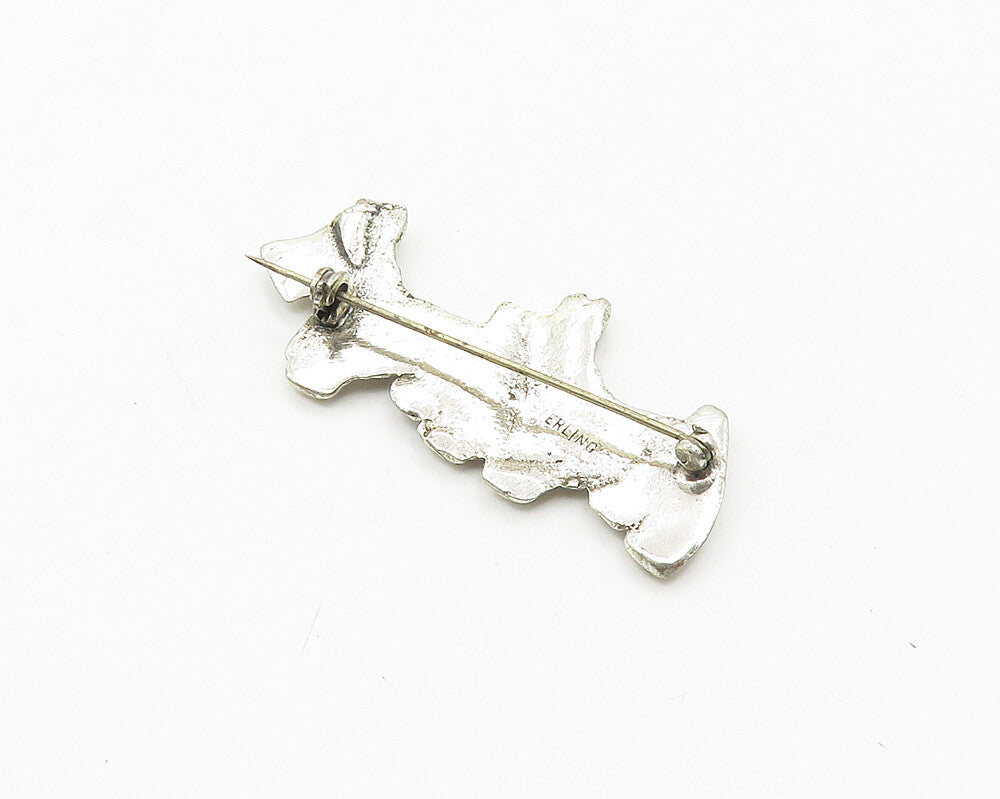 925 Sterling Silver  Vintage Shiny Double Terrier Dog Motif Brooch Pin  BP7296