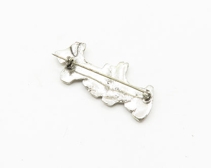 925 Sterling Silver  Vintage Shiny Double Terrier Dog Motif Brooch Pin  BP7296