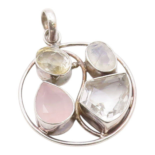 925 Sterling Silver  Vintage Multi Shape & Color Gemstones Pendant  PT22324
