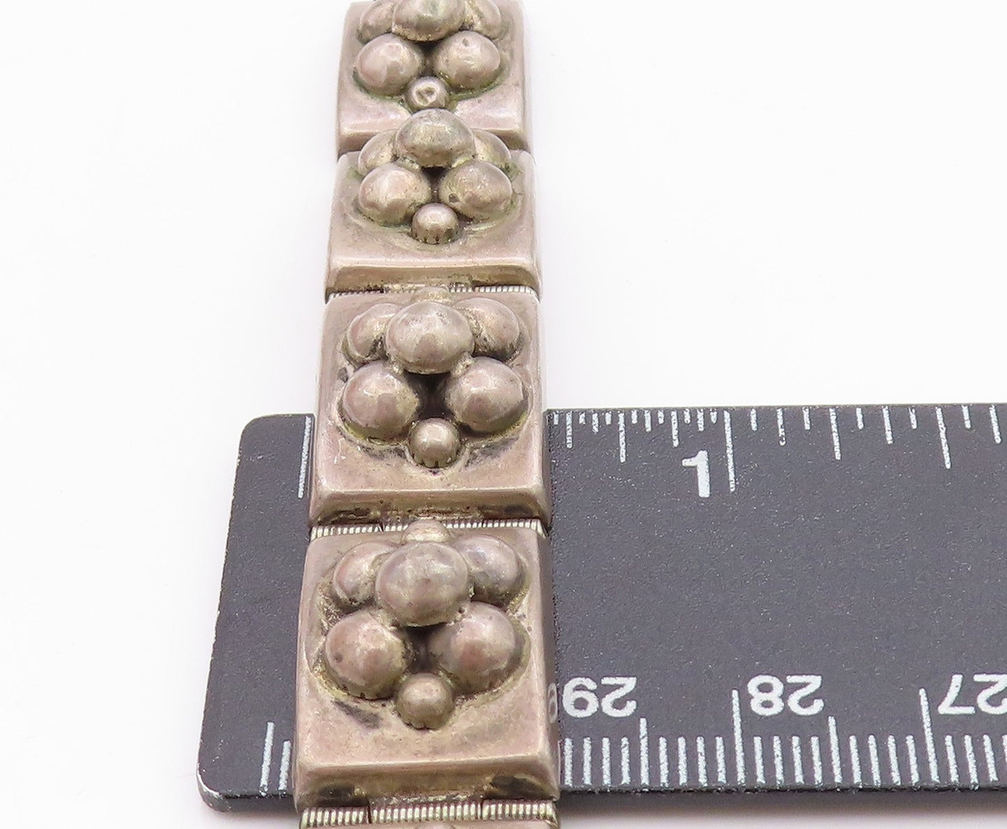925 Sterling Silver Vintage Bracelet Antique Dark Tone Flowers Carved  BT11354