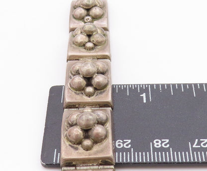 925 Sterling Silver Vintage Bracelet Antique Dark Tone Flowers Carved  BT11354