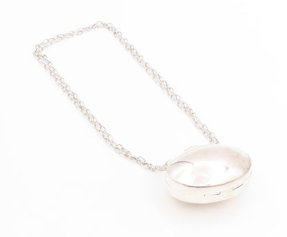 925 Sterling Silver Vintage Necklace MEXICO Oval Large Pill Box OPENS  NE4597