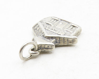 925 Sterling Silver  Vintage Petite Etched School House Drop Pendant  PT10083