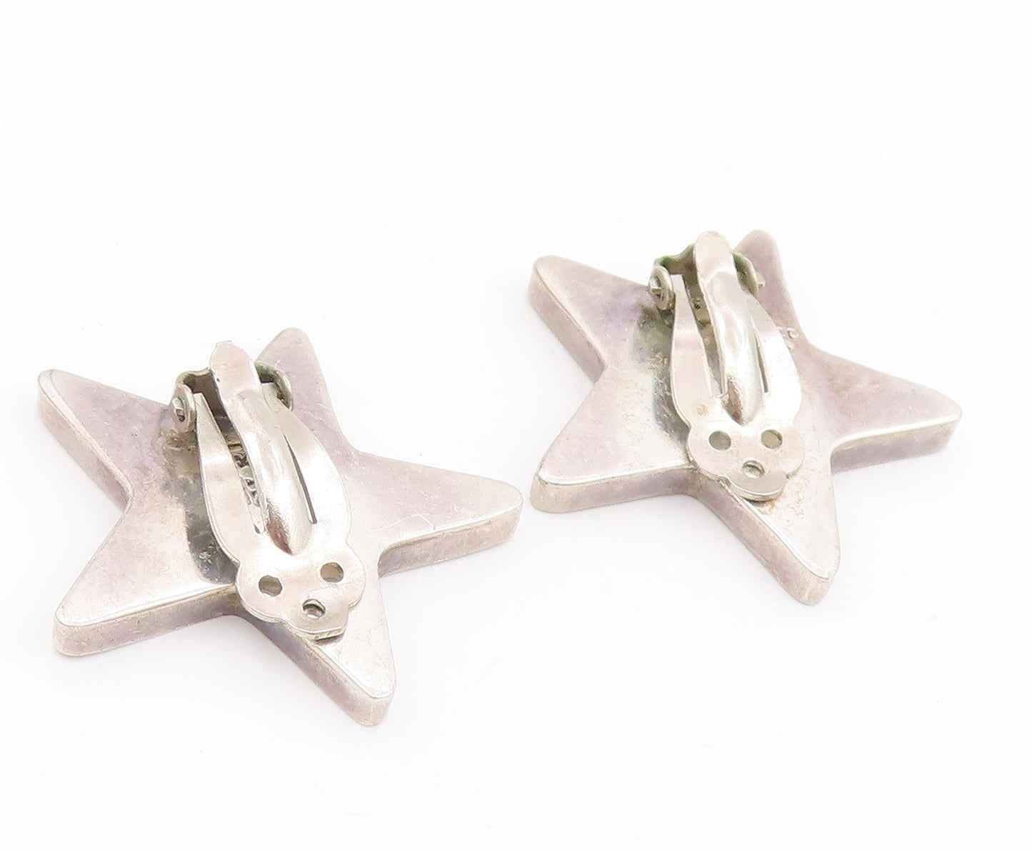 925 Sterling Silver Vintage Earrings MEXICO Onyx Inlay Modernist Star  EG14091