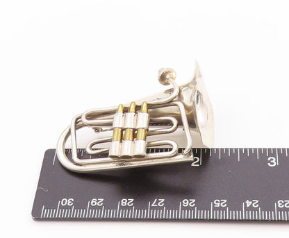 925 Sterling Silver Vintage Brooch Gold Plated Tuba Musical Instrument  BP11789