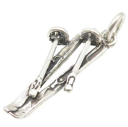 925 Sterling Silver  Vintage Shiny Petite Ski Set Motif Sports Pendant  PT8545