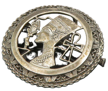 MIDDLE EAST 925 Silver  Vintage Egyptian Queen Nefertiti Brooch Pin  BP7564