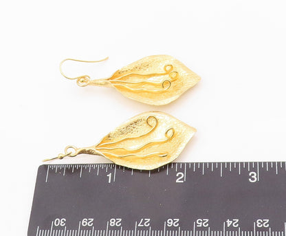 925 Sterling Silver Vintage Earrings Gold Plated Dangling Cutout Lily  EG13328