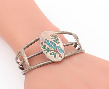 925 Sterling Silver Vintage Bracelet  Crushed Turquoise Bird On Branch   BT11385