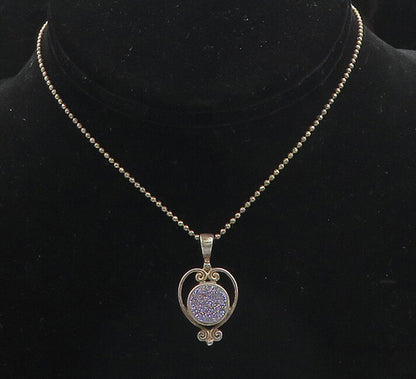 SAJEN 925 Sterling Silver  Vintage Druzy Stone Beaded Chain Necklace  NE3031