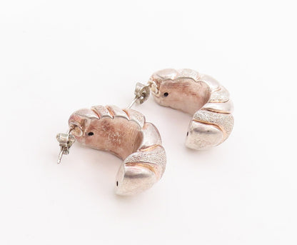 925 Sterling Silver Vintage Earrings Designer Grooved Open J Hoop  EG13140