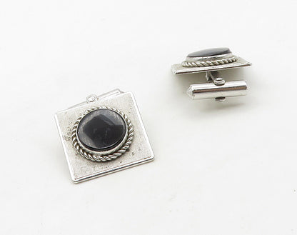DESTINO 925 Sterling Silver  Vintage Black Onyx Shiny Square Cufflinks  TR2271