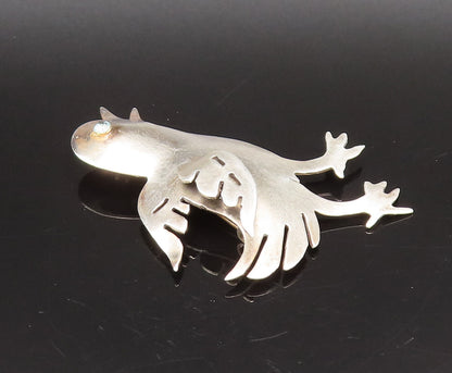 925 Silver  Vintage Carved Baby Bird With Blue Topaz Eye Brooch Pin  BP10068