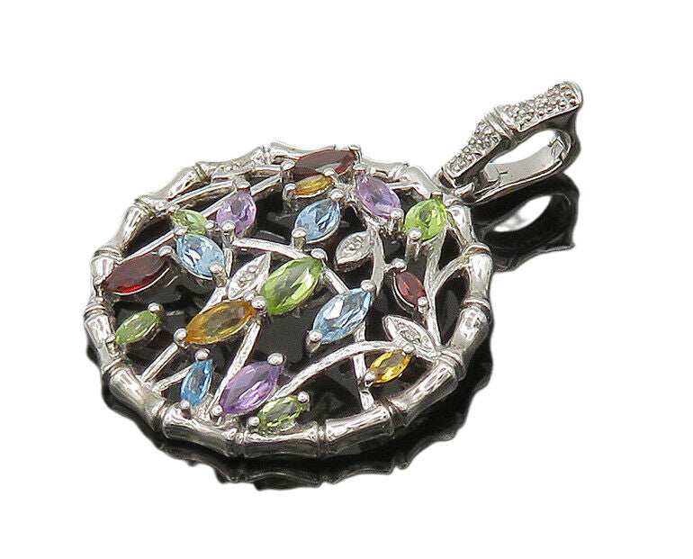 925 Silver Vintage Genuine Diamonds & Multi Stone Floral Pendant PT16494
