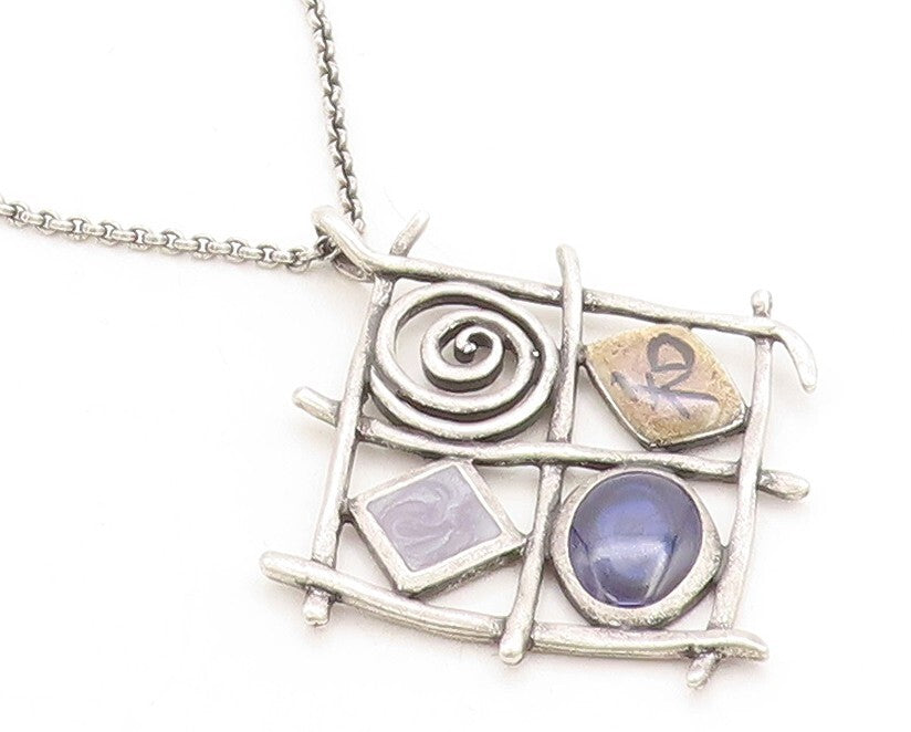 SILPADA 925 Silver  Vintage Enamel Detailed Pendant Chain Necklace  NE1623