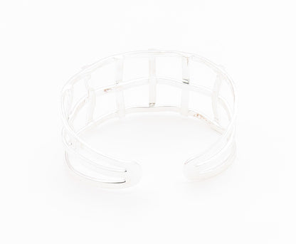 925 Sterling Silver  Shiny Polished Open Square Design Cuff Bracelet  BT7117