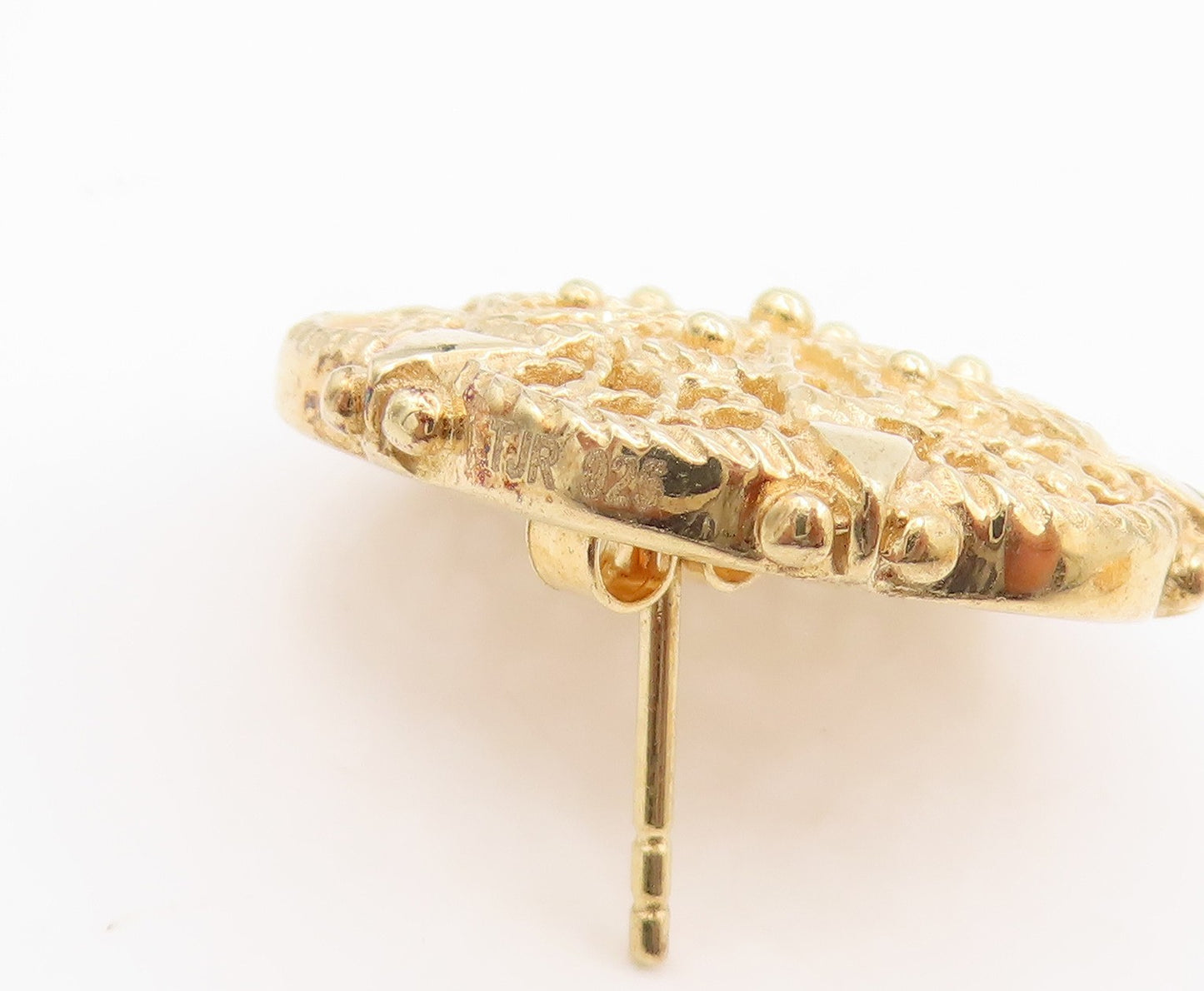 925 Sterling Silver Vintage Earrings Gold Plated Intricate Floral Studs  EG13966