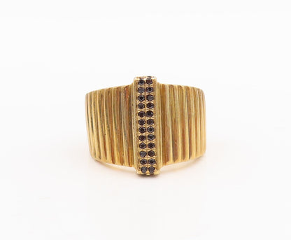 925 Sterling Silver Vintage Ring Gold Plated Fence Grooved Spinel Sz 7.5 RG29622