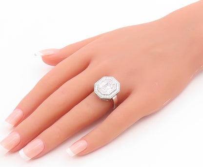 925 Sterling Silver Vintage Ring CZ Halo Geometric Octagon Band  Sz 7  RG35769