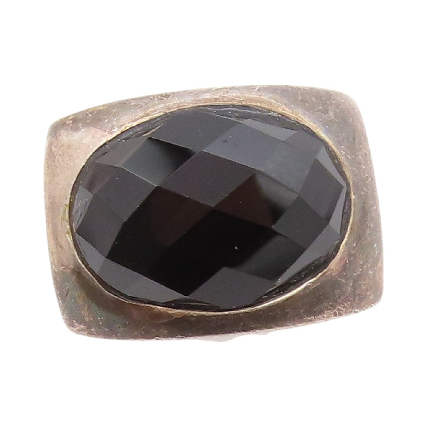 925 Sterling Silver Vintage Ring Swirls Etched Oval Cut Onyx  Sz 7  RG32846