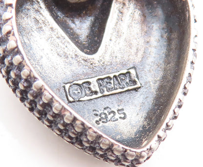 925 Sterling Silver Vintage Pendant ERWIN PEARL Designer Carved Heart  PT23154